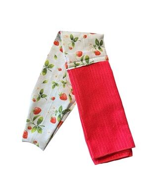 Handmade Strawberry Print Kitchen Towel goes around neck